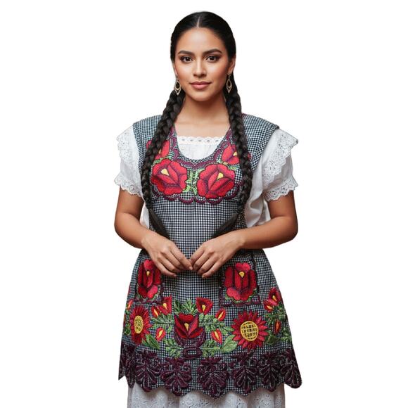 Mexican Folkloric apron embroidered  one of a kind mexico todo corazon - Picture 4 of 9